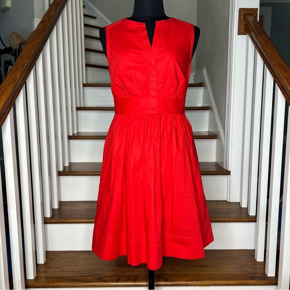 Anthropologie Maeve Adrian Red Midi Sleeveless Smocked Shirt Dress - Picture 9 of 9